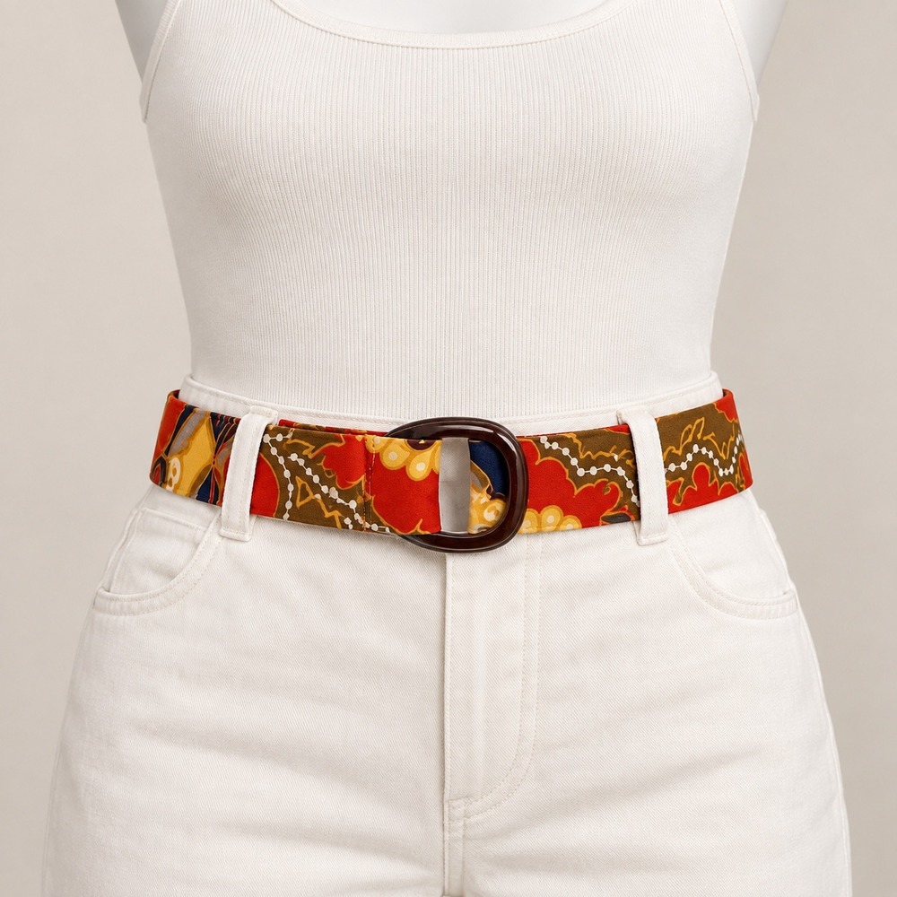 J.Crew Fabric D-Ring Belt Size L Multicolor Paisley Boho Preppy Retro Adjustable